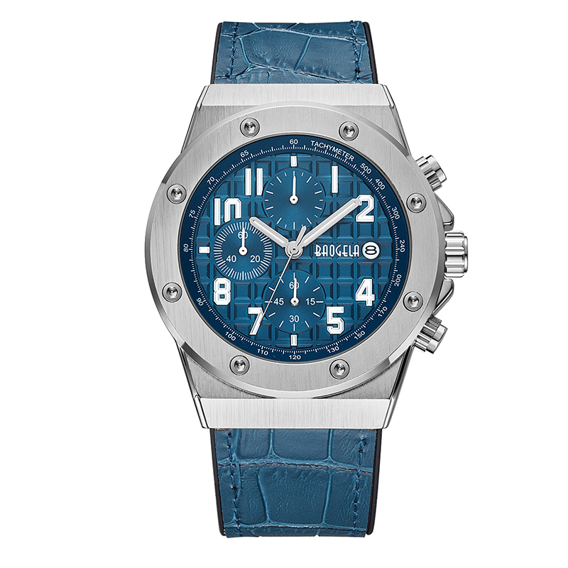 Baogela Men \\\\ \'s Chronograph Quartz horloges 2022 Nieuwe waterdichte sport casual pols horloge man lederen band klok 1805 blauw
