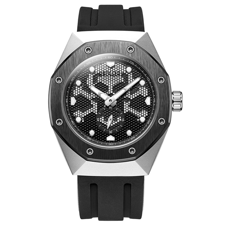 Baogela Skeleton Quartz kijktnaar mannen sport leger militaire polshorloge lichtgevende waterdichte siliconenband man1901 zwart wit