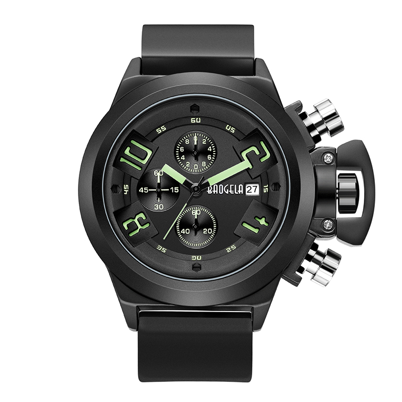 Baogela Chronograph Bekijk Topmerk Luxe Luminous Silicone Quartz Pols Horloges Militaire Sports polshorloge voor man 1606 Green