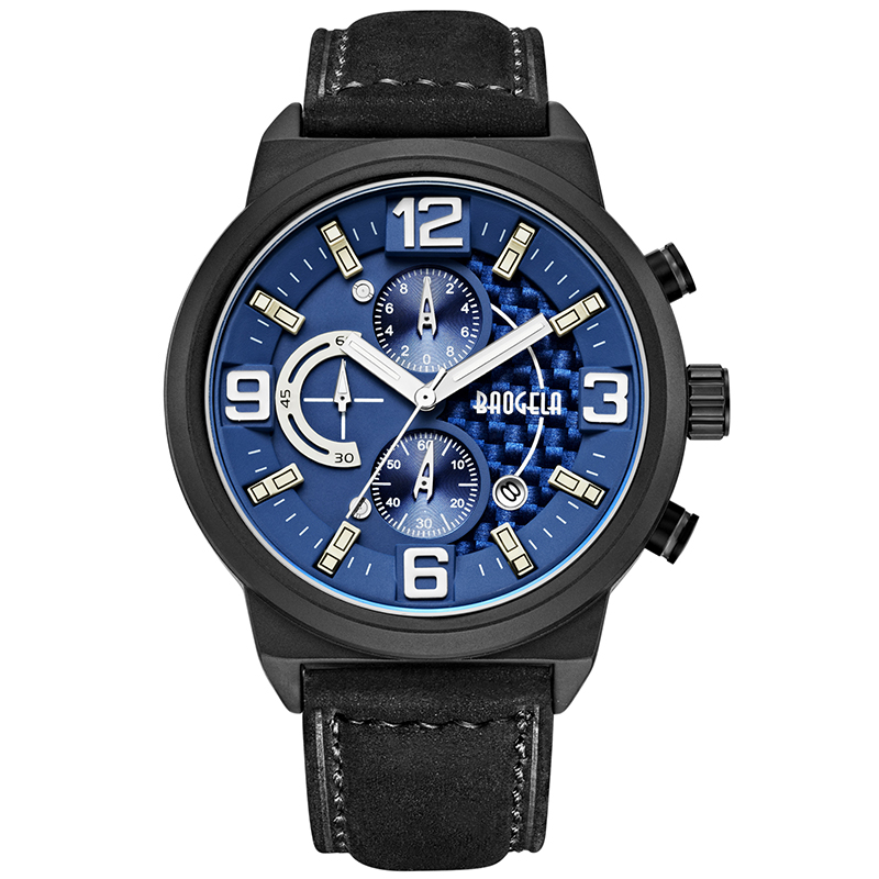 Baogela Men\'s Black Sports Quartz Kijk Leisure Fashion Analog Timing Watch Display Men \\\\\'s Watch 1709 Black Blue