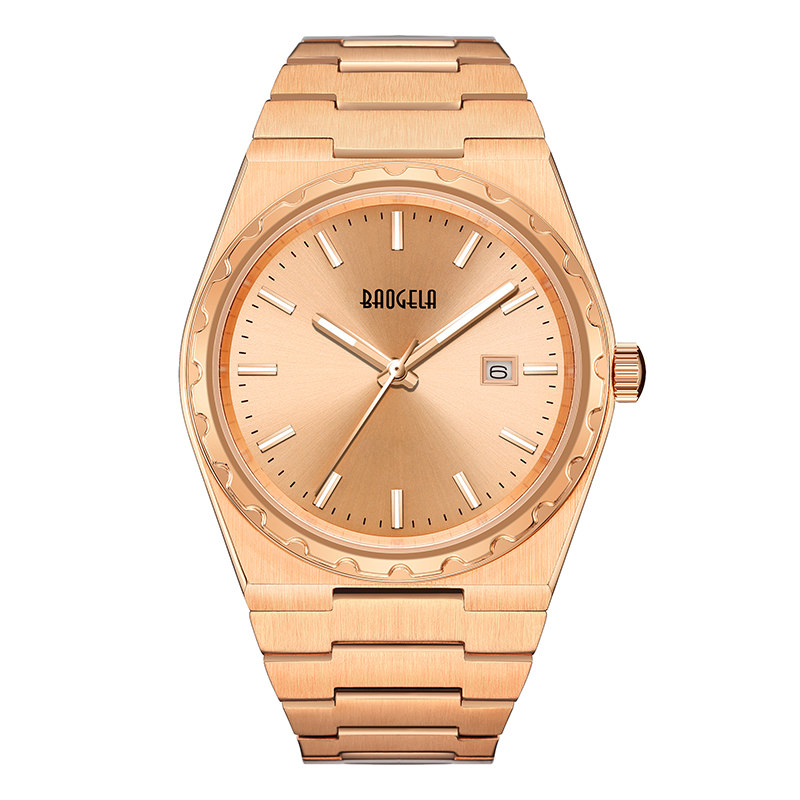 Baogela Brand Luxury Rose horloges roestvrij staal heren \\\\ \'s polsWatch Classic Business 50m waterdichte beweging Relogio masculino 22801