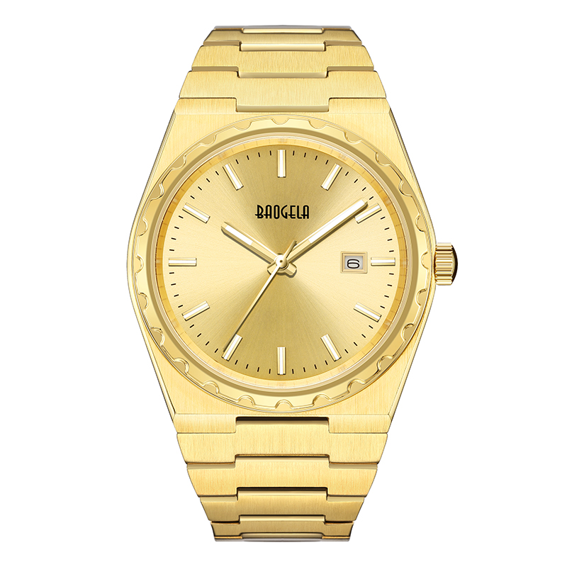 Baogela 40mm merk alle gouden roestvrijstalen heren van het polshorloge Classic Business 50m waterdichte Japan Movement Quartz Watch voor mannen 22801