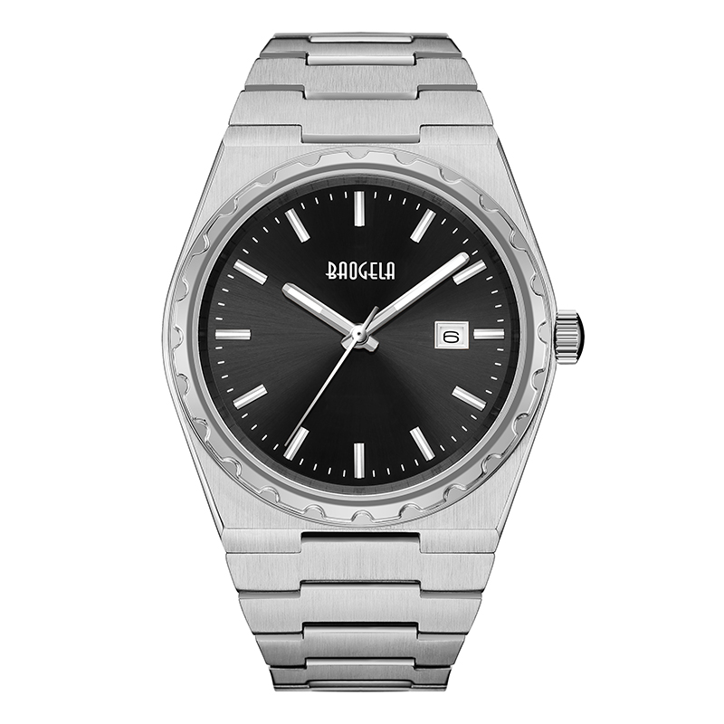 Baogela 40mm merk alle gouden roestvrijstalen heren van het polshorloge Classic Business 50m waterdichte Japan Movement Quartz Watch voor mannen 22801