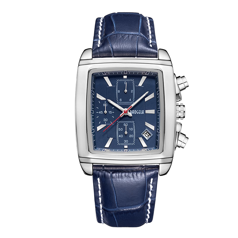 Baogela rechthoekige wijzerplaat lederen band horloge voor mannen casual blauw chronograaf kwarts horloges man polswatch montre eLoj часы мжжж 22607