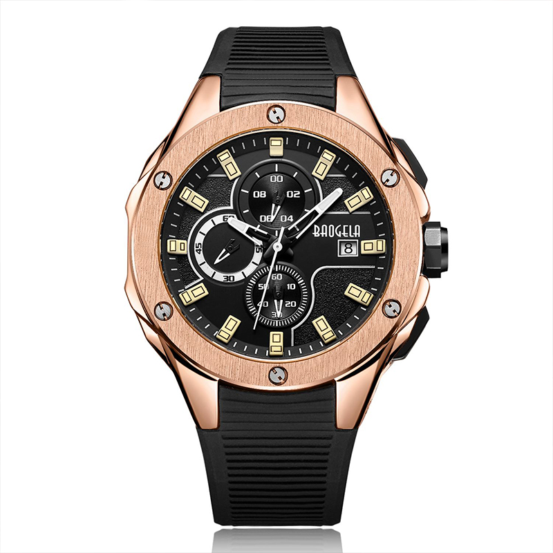 Baogela Luxurymerk Men Silicone Sports Watches Fashion Army Watch Man Chronograph Quartz Polshorwatch Relogio Masculino Rose 22608